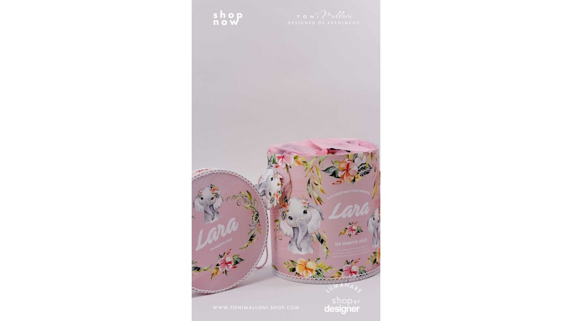 Trusou de botez cu elefantica si flori tropicale Elephant Baby Girl 1
